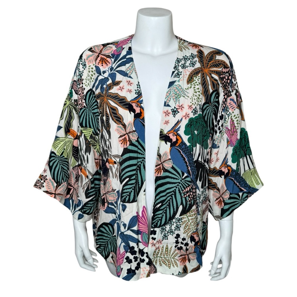 Zara TRF Outerwear Tropical Print Jacket Blazer S / M Birds Botanical Pal…